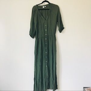 GAP | Green Button Down Drawstring Maxi Dress